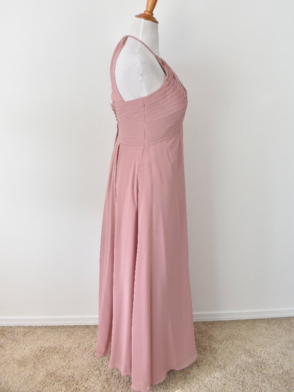 Azazie DUSTY ROSE Ginger A-Line Halter Pleated Chiffon Dress - 12 - Picture 8 of 11